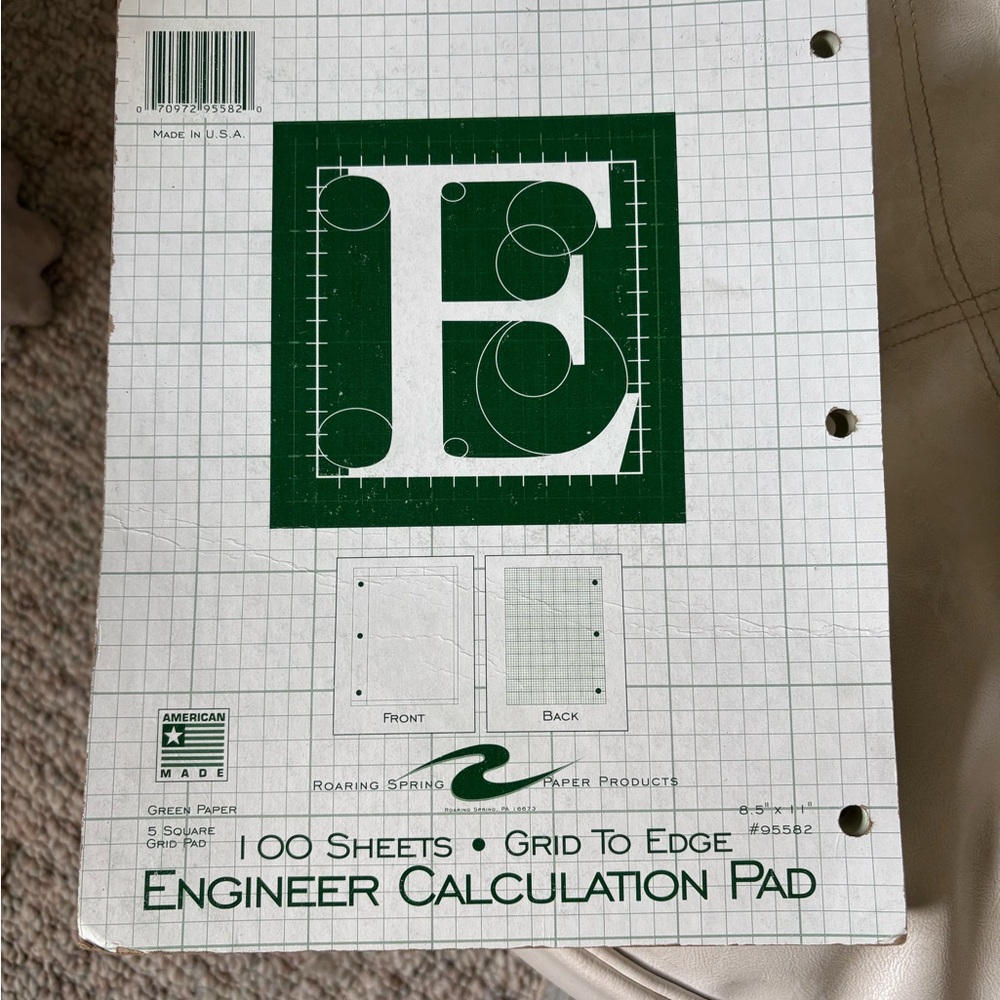 Barely Used American Made Engineer Calculation Pad Grid to Edge